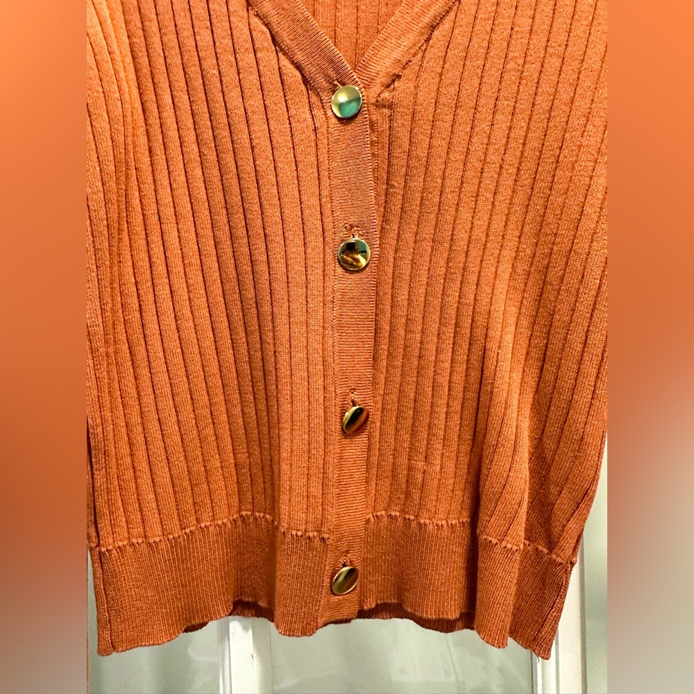 Love Tree Terracotta Ribbed Cardigan in Burnt Orange - Size Medium - Picture 4 of 5
